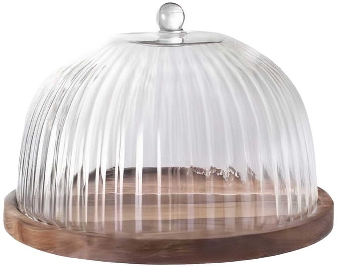 Glozini Taartplateau Met Stolp - 20cm - Acacia Hout/Glas