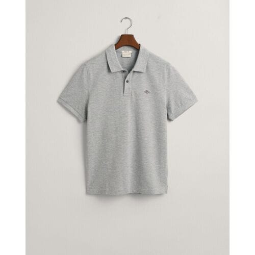 Gant Polo Fine Shield Short Sleeve Piqué Uni Grijs Melange / male