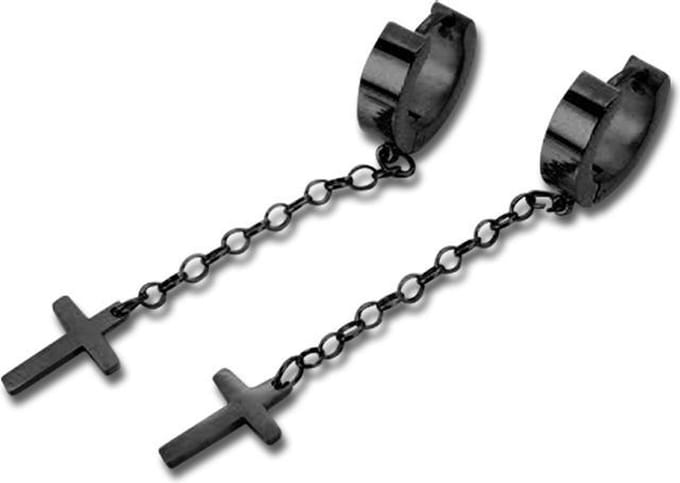 Amanto Oorbellen Dayan L Black - 316L Staal - Kruis - 13x4x57mm