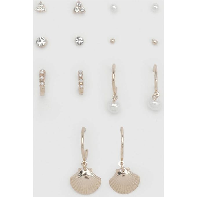 boohoo Dames Schelp Stapel Oorbellen 6-pack | Goud