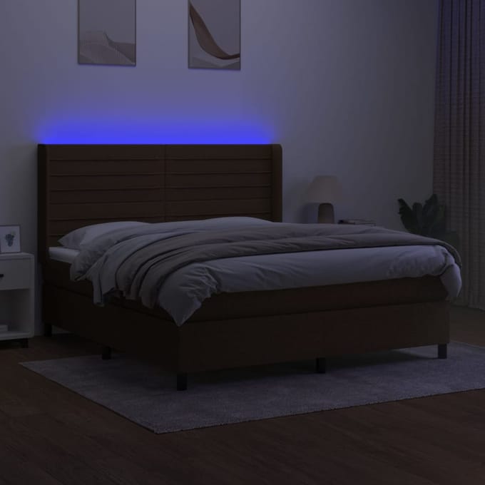vidaXL - Boxspring - met - matras - en - LED - stof - donkerbruin - 160x200 - cm