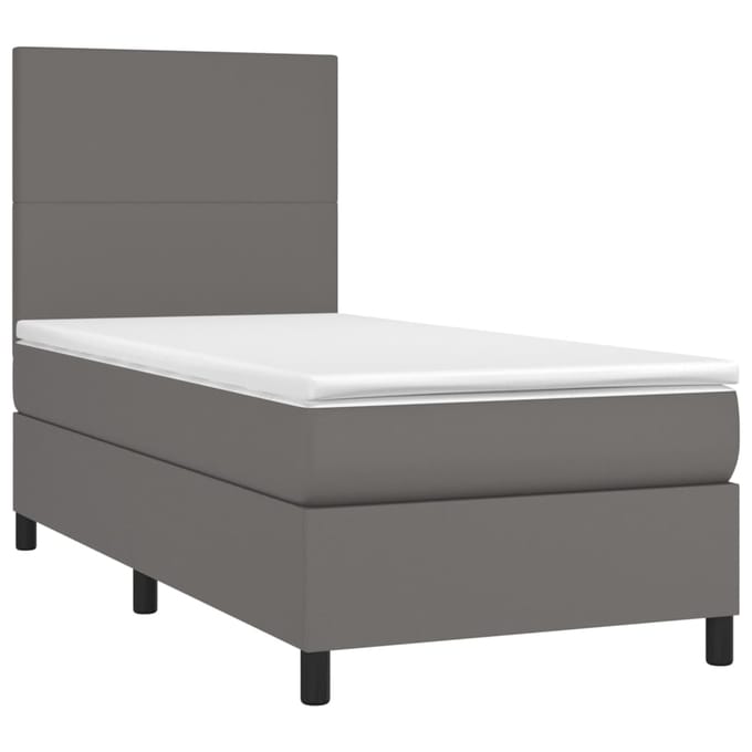 vidaXL - Boxspring - met - matras - en - LED - kunstleer - grijs - 80x200 - cm
