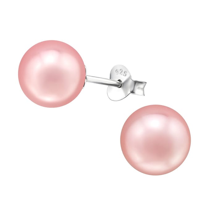 Joy|S - Zilveren parel oorbellen - 8 mm - roze