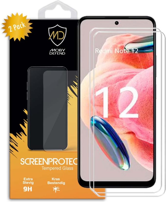 2-Pack MobyDefend Screenprotectors - Geschikt voor Xiaomi Redmi Note 12 4G / Note 12 5G - Case-Friendly Screensavers - Gehard Glas