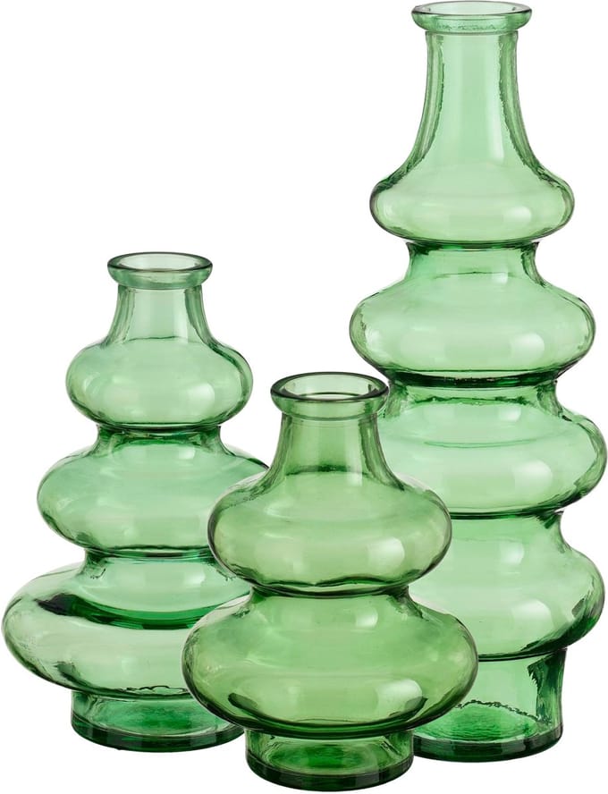 Bloemenvaas Sira - 3x - transparant glas - groen - 3 maten - vaas - sierlijk model