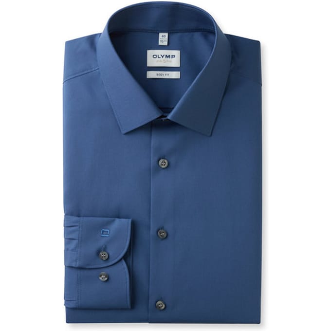 OLYMP Level 5 body fit overhemd - rook blauw - Strijkvriendelijk - Boordmaat: 37