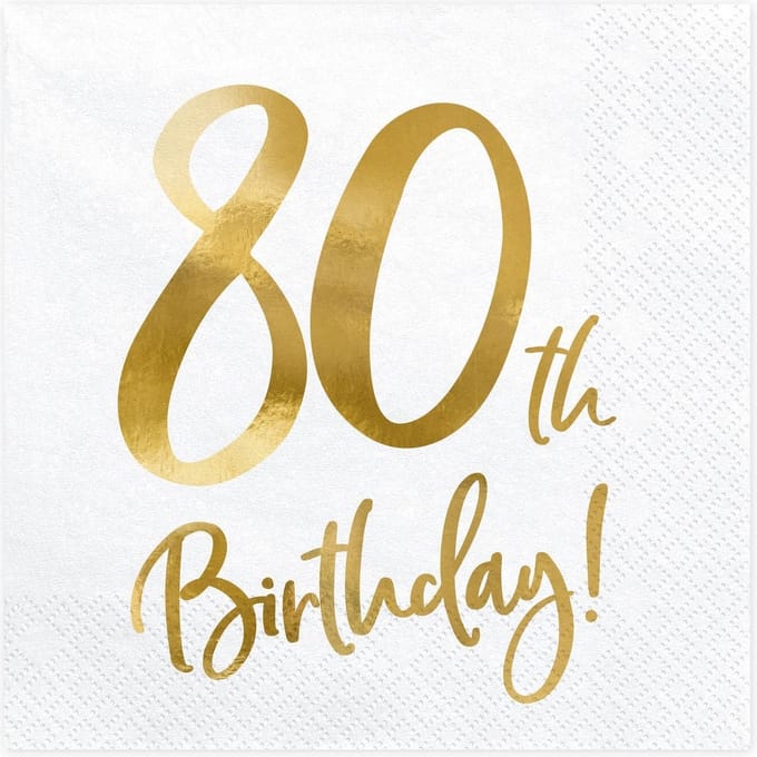PartyDeco - Servetten - 80th birthday wit (20 stuks)