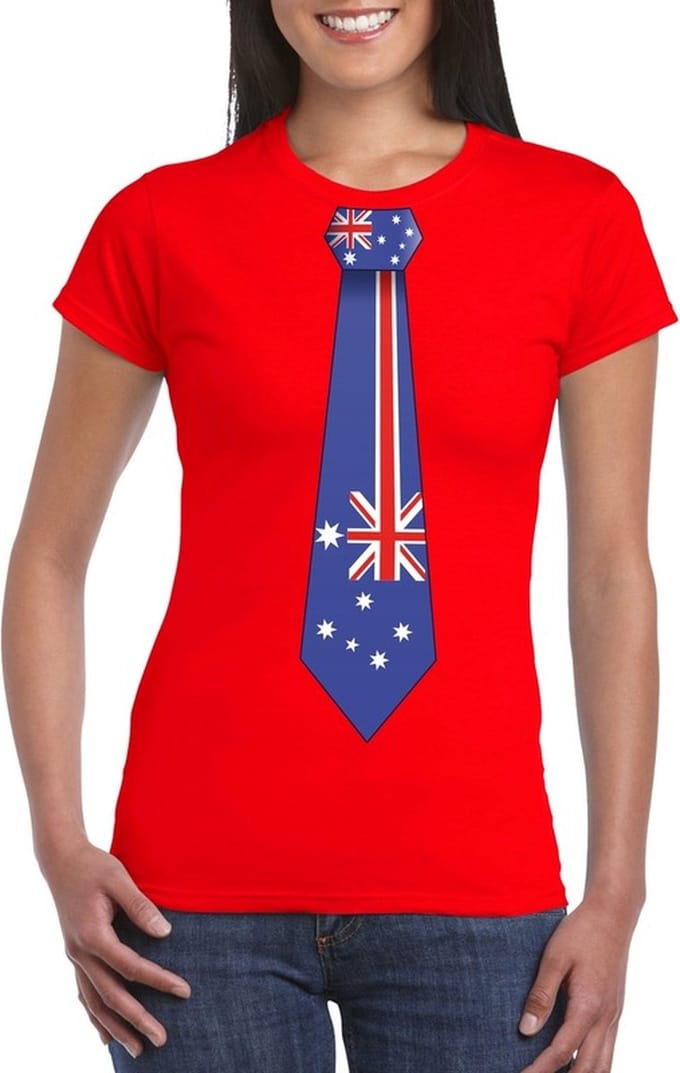 Rood t-shirt met Australische vlag stropdas dames - Australie supporter M
