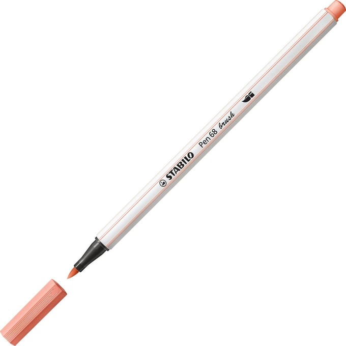 STABILO Pen 68 Brush - Premium Brush Viltstift - Met Flexibele Penseelpunt - Abrikoos - per stuk