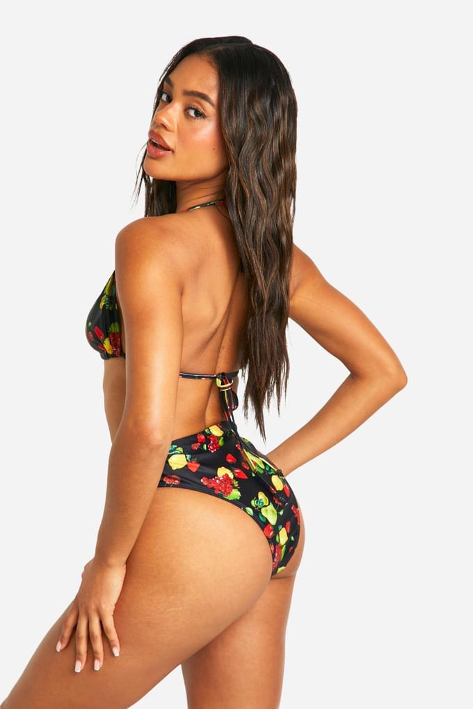 boohoo Dames Fruitprint Hipster Bikini-slip | Zwart | Maat: 34