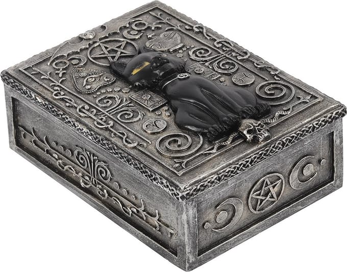 Something Different Decoratieve opbergdoos Black Cat zilverkleurig