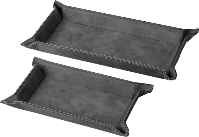 Set of 2 Faux Leather Trays for Keys, Phone, and Wallet - Rectangular Black Organizers key organizer