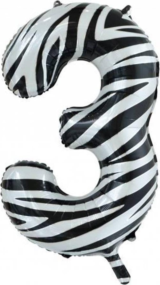 Folie Ballon Cijfer 3 Zebra XL 86cm leeg