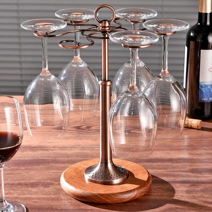 Présentoir de Bureau en Fer 6 Bouteilles Porte-Verres à Vin Support à Verres Étagère de Présentation Organisateur Décoration Bronze bronze