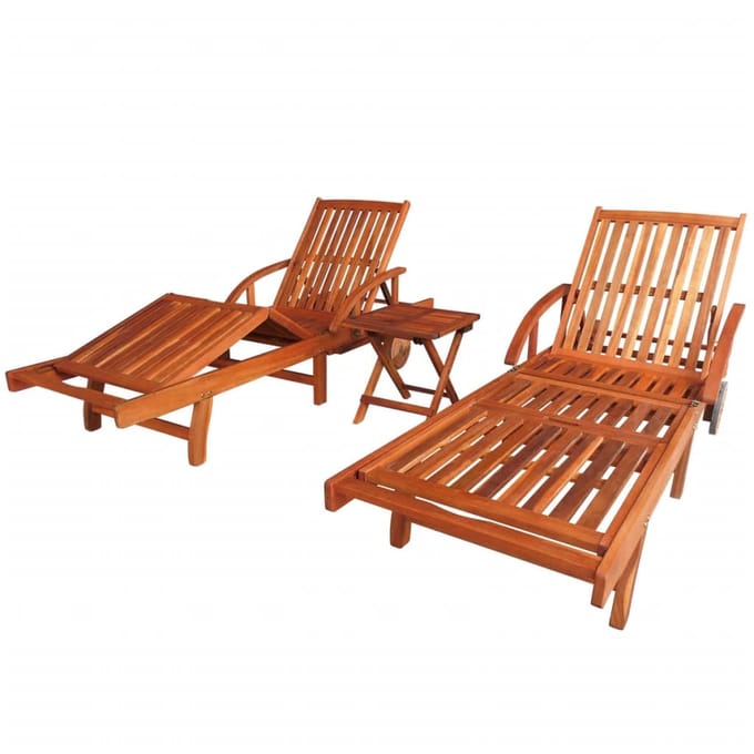 vidaXL - Ligbedden - 2 - st - met - tafel - massief - acaciahout