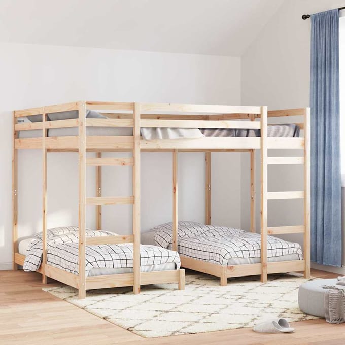 vidaXL - Drievoudig - Stapelbedframe - Bruin - 160 - x - 200 - cm - Massief - grenenhout