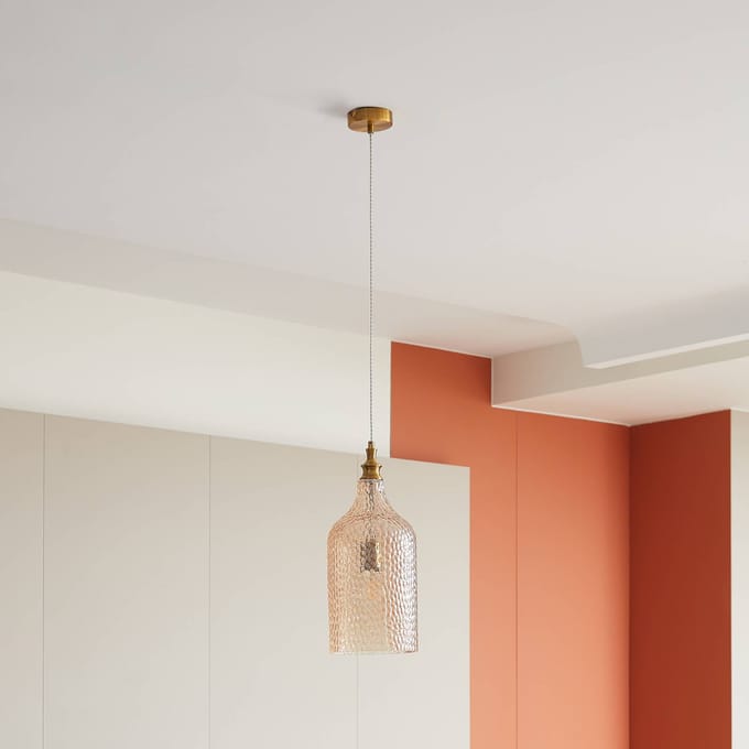 Lindby - hanglamp - 1licht - Glas, metaal - H: 46.6 cm - E27 - amber, goud