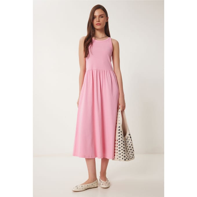 Mouwloze Crew Neck Midi Jurk