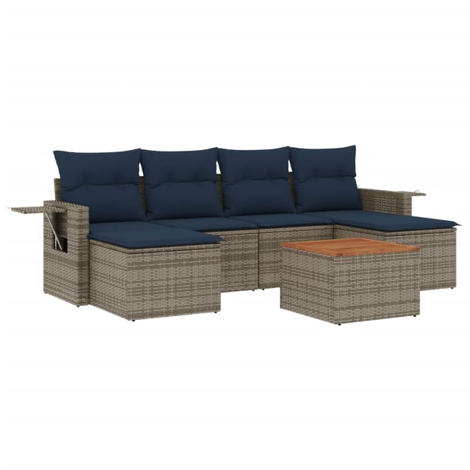 vidaXL - 7-delige - tuinbankset - met - kussens, - grijs - polyrotan