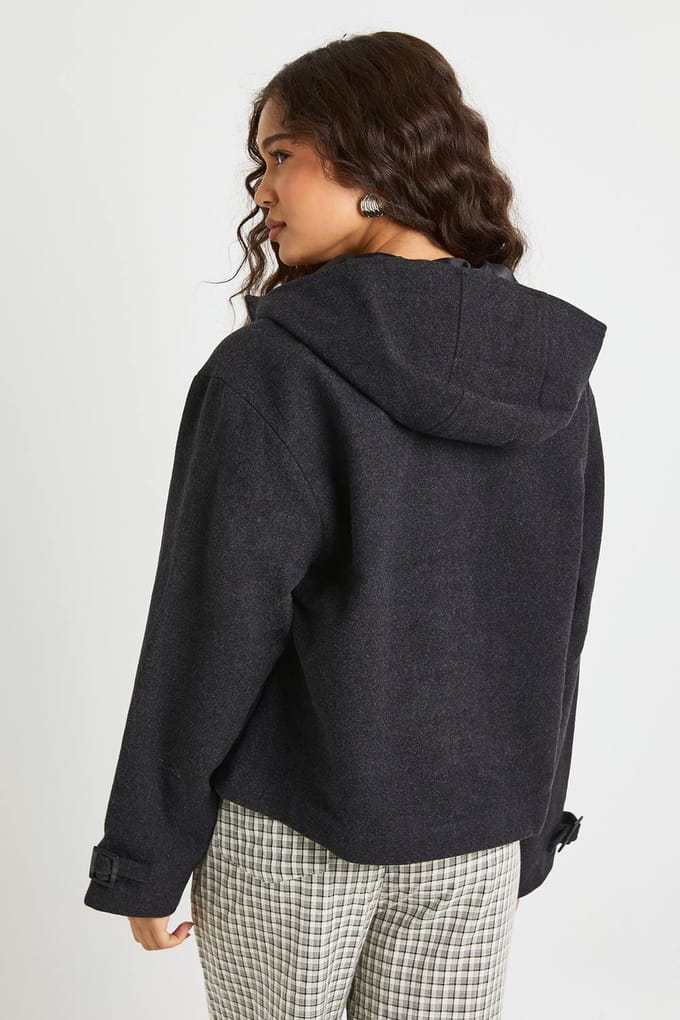 boohoo Dames 2 In 1 Mitten Wol-Look Jas | Charcoal | Maat: 14