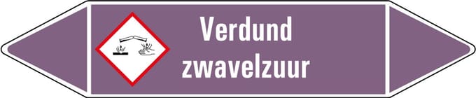 Verdund zwavelzuur leidingmarkering op vel - basen 75 x 17 mm - 8 per vel