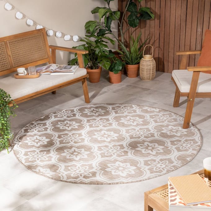 FRAAI Rond buitenkleed - Rio Flower Beige - Ø 230 cm