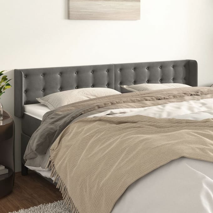vidaXL - Hoofdbord - met - randen - 203x16x78/88 - cm - fluweel - donkergrijs