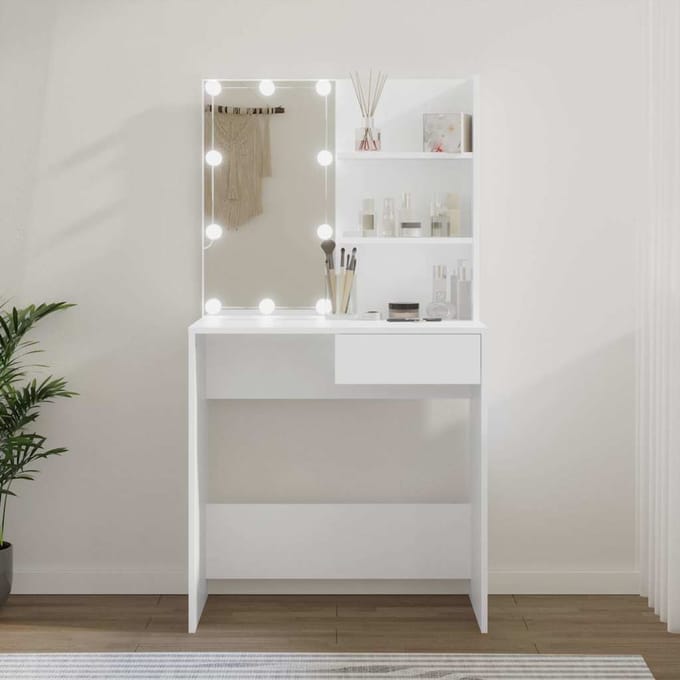 vidaXL - Kaptafel - met - LED-verlichting - 74,5x40x141 - cm - wit