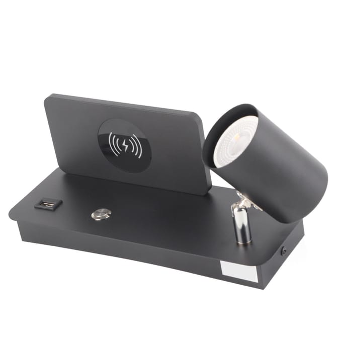 LED Wandlamp USB-interface Draadloos Opladen LED Wandlamp voor Woonkamer Slaapkamer 85‑265V Zwart