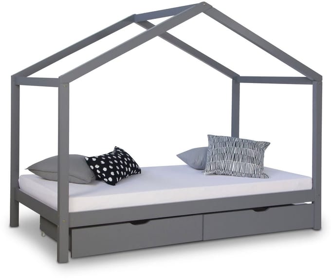 Homestyle4u Kinderbed - 90x200 cm - Huisbed - Grijs