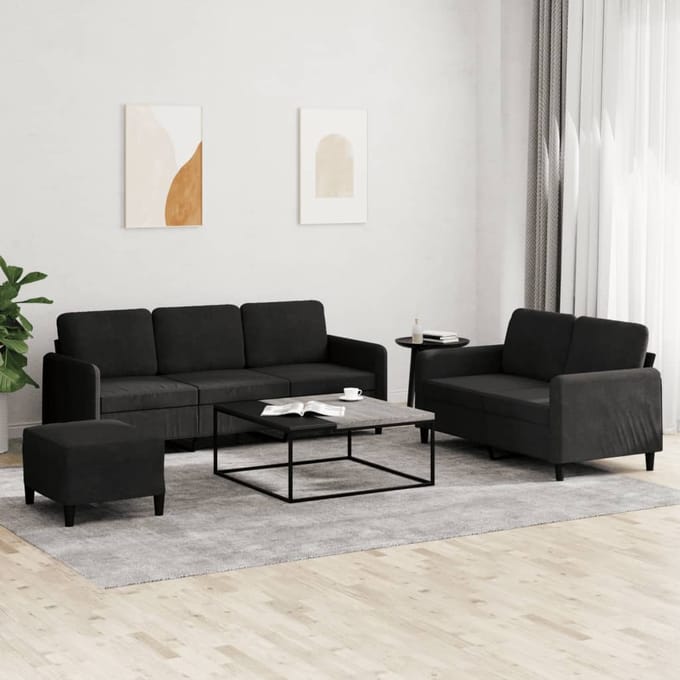 vidaXL - 3-delige - Loungeset - fluweel - zwart