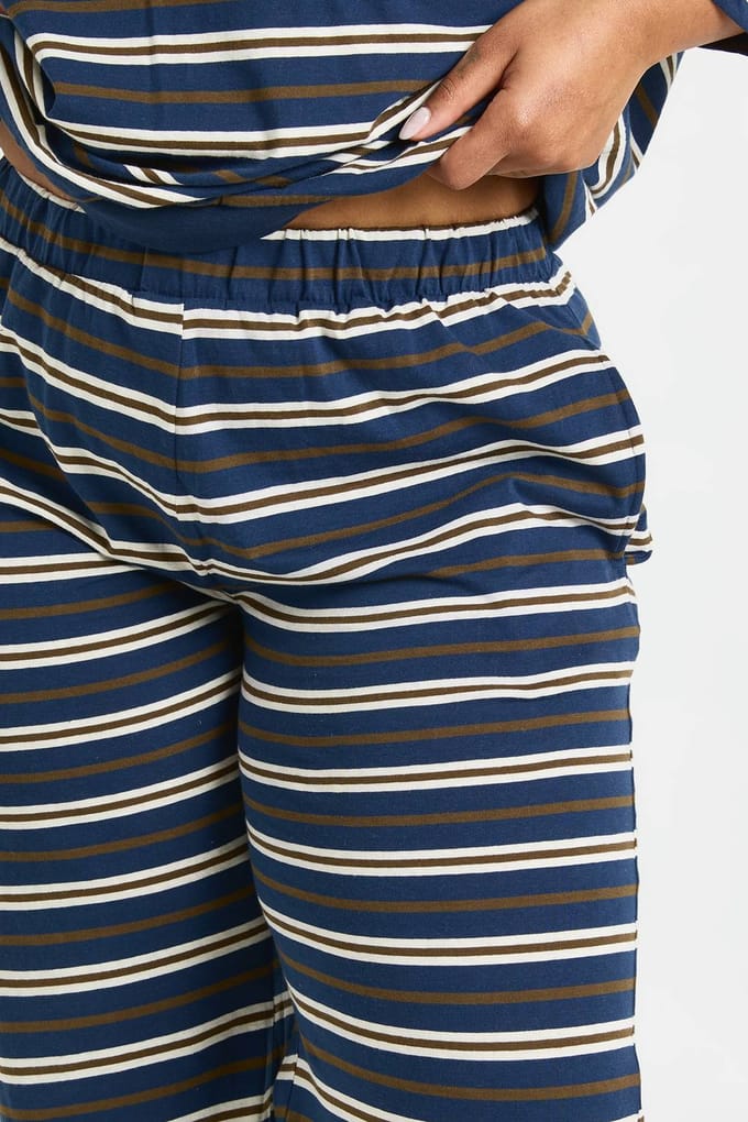 boohoo Dames Plus Gestreepte Wijde Broek | Marineblauw | Maat: 44