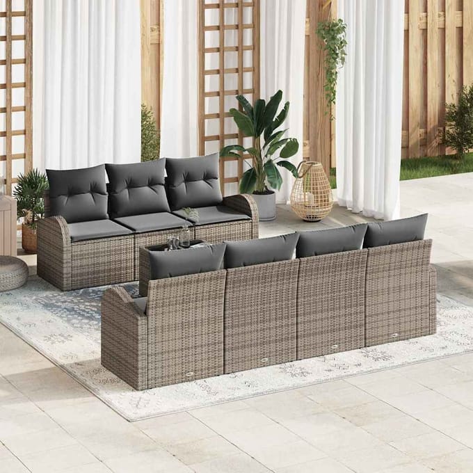 vidaXL - Tuinbank - Set - 8 - st - Grijs - poly - rattan