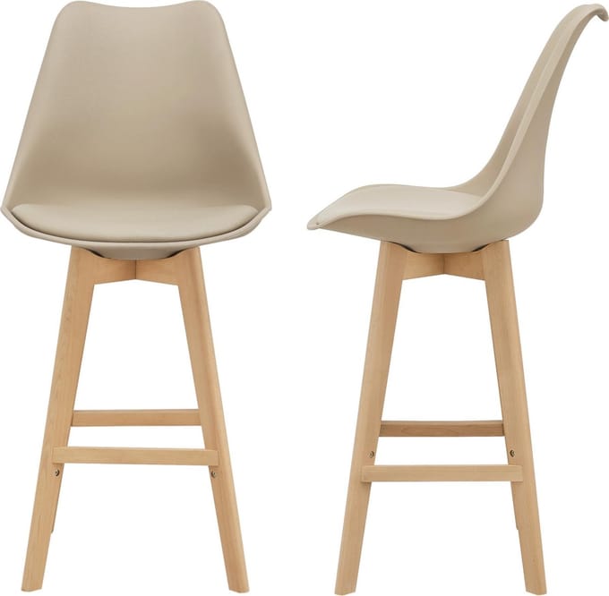 Barkruk set van 2 kunstleer en beuken 105x48x58 cm beige