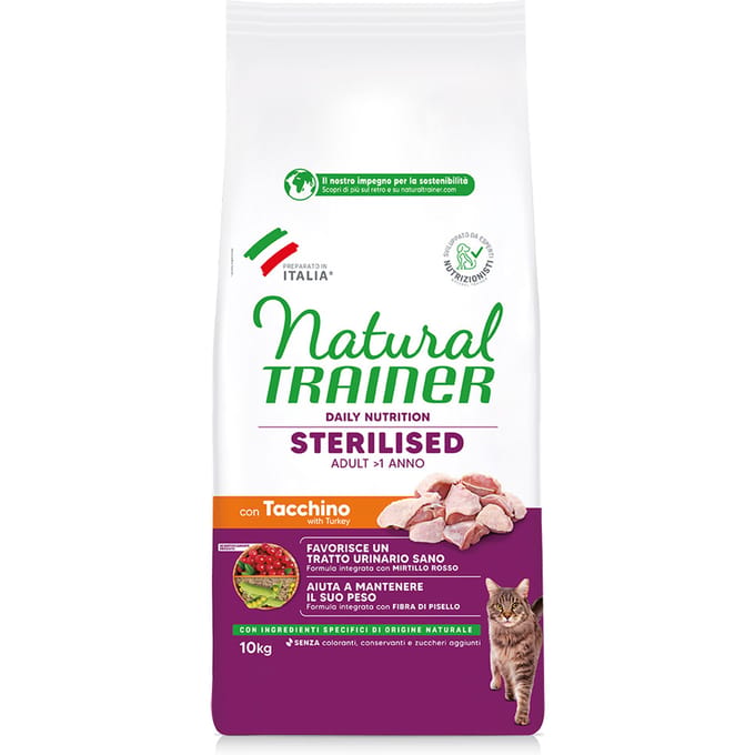 10 kg Natural Trainer Sterilised White Meat kattenvoer droog