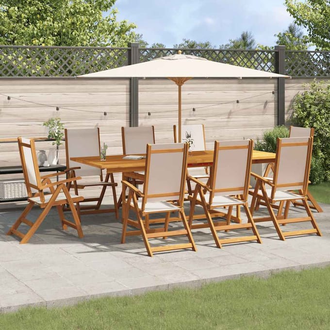 vidaXL - 9-delige - Tuinset - massief - acaciahout - en - textileen