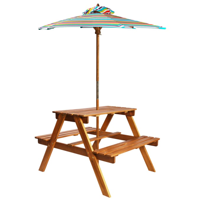 vidaXL - Kinderpicknicktafel - met - parasol - 79x90x60 - cm - massief - acaciahout