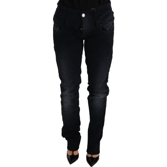 Acht Blauw Gewassen Katoenen Denim Jeans