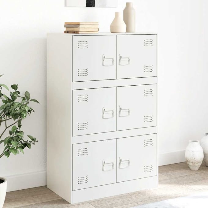 vidaXL - Dressoir - 67x39x107 - cm - staal - wit