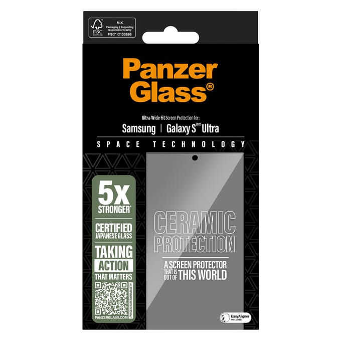 PanzerGlass Screenprotector geschikt voor Samsung Galaxy S25 Ultra Glazen | PanzerGlass Ceramic Screenprotector - Case Friendly