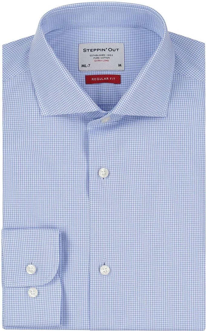 Steppin' Out Overhemd Extra Lange Mouw Ruit Blauw - Maat M - Heren