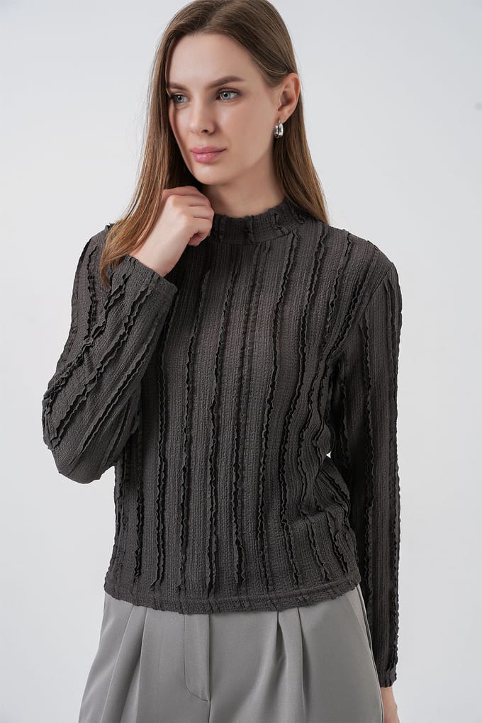 Gestructureerde Slim Fit Halve Turtleneck Blouse