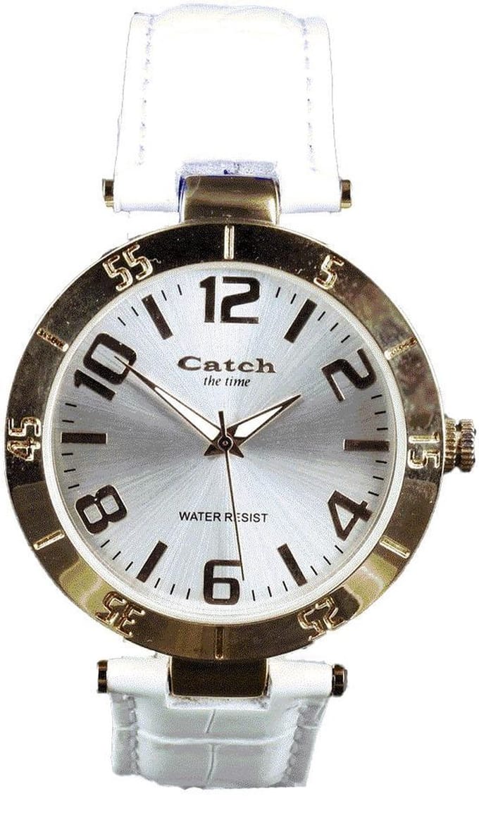 Catch the time horloge rose goud met wit lederen band