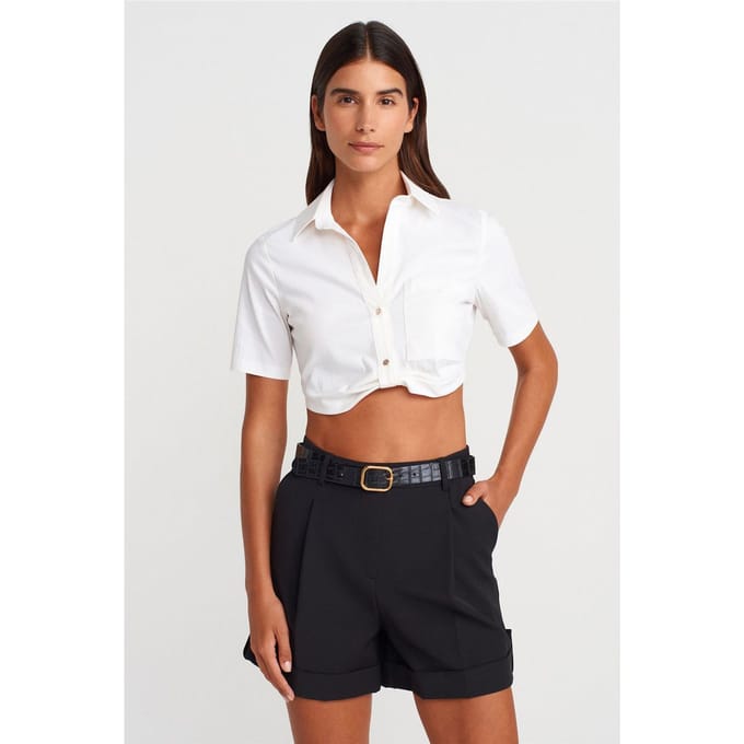Dames Cropped Poplin Shirt