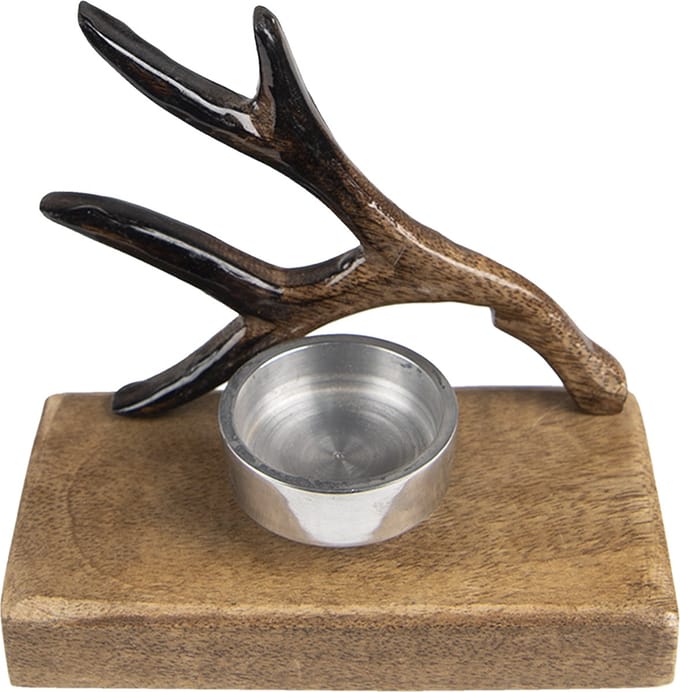 Clayre & Eef Theelichthouder 13 cm Bruin Hout Gewei