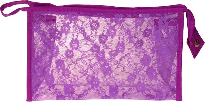 Toilettas - Transparant & Paars Kant - Ritssluiting - 15x25x8cm