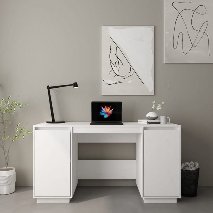 vidaXL - Bureau - 140x50x75 - cm - massief - grenenhout - wit