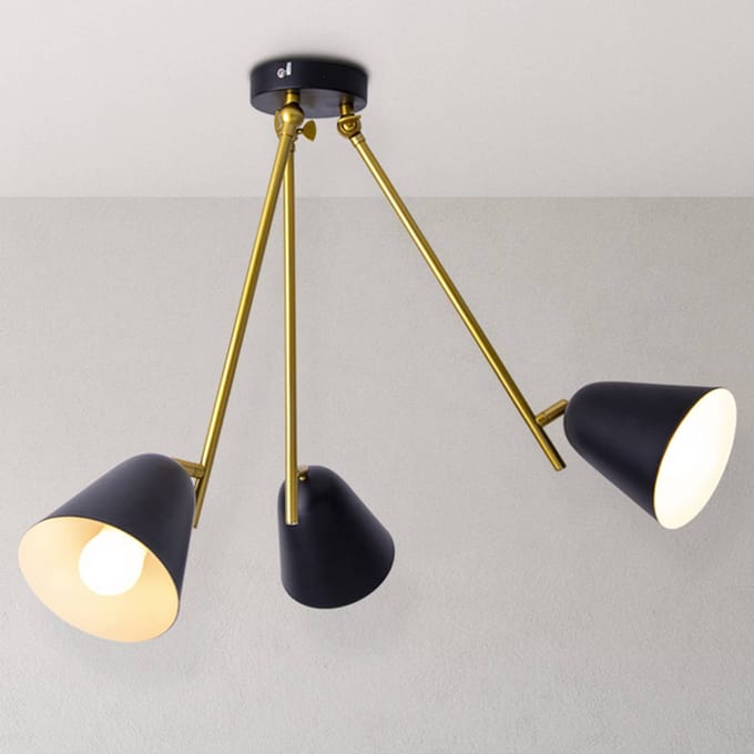 Näve Plafondlamp Triton, zwart en goud, 3-lamps