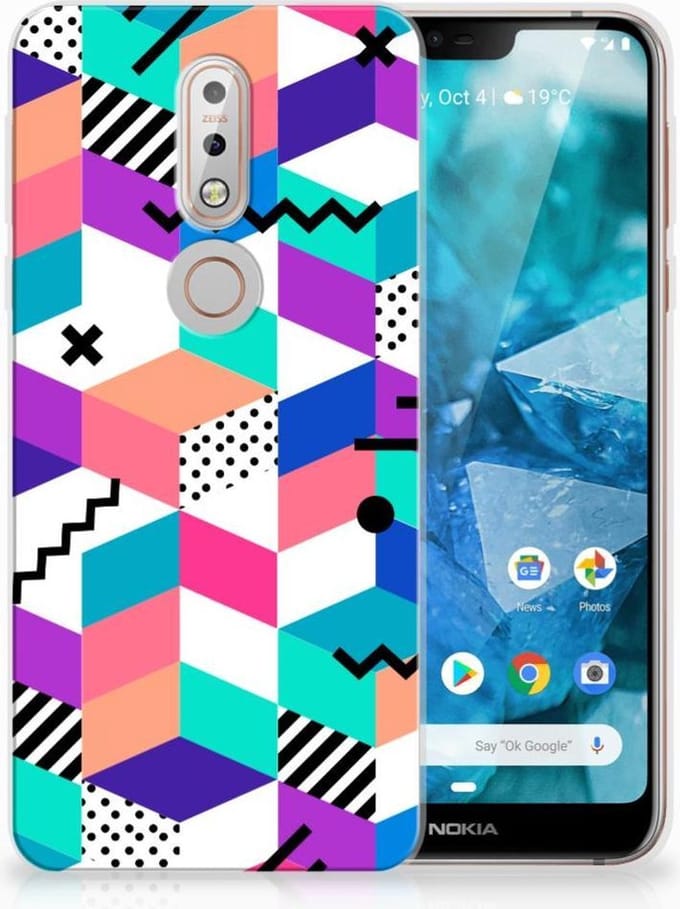 Nokia 7.1 TPU Hoesje Blokken Kleurrijk