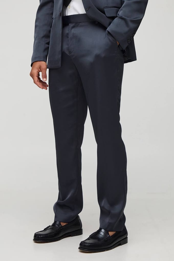 Slim Fit Satin Trouser | Charcoal | Size 40